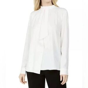 Calvin Klein Tie Neck Blouse Women Sz 2X White NEW Mock Neck Career Top